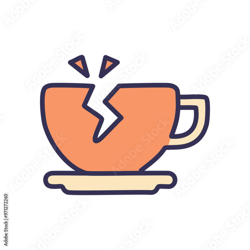 Broken coffee cup. A cartoon illustration of a broken coffee cup, representing failure or disappointment.