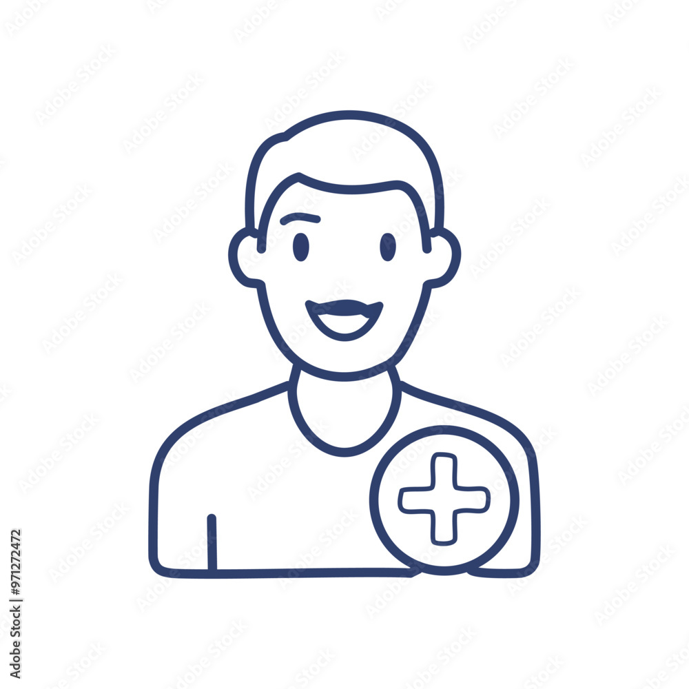 Add new user icon. Line icon of a smiling man with plus sign. Add a new user, new customer, join team concept. Add new user icon. Line icon of a smiling man with plus sign. Add a new user, new customer, join team concept.
