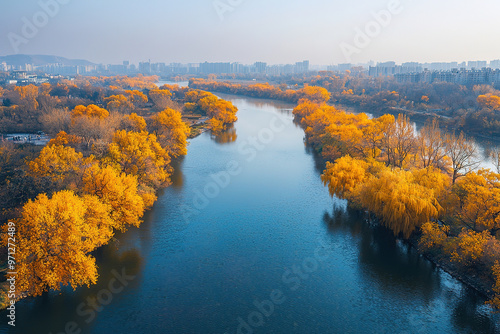 autumn open river songhua river into the scene