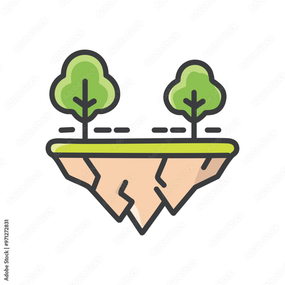 Floating island with trees. An isolated cliff with two trees on top, symbolizing separation, isolation, or a sense of being apart from the world. Floating island with trees. An isolated cliff with two trees on top, symbolizing separation, isolation, or a sense of being apart from the world.