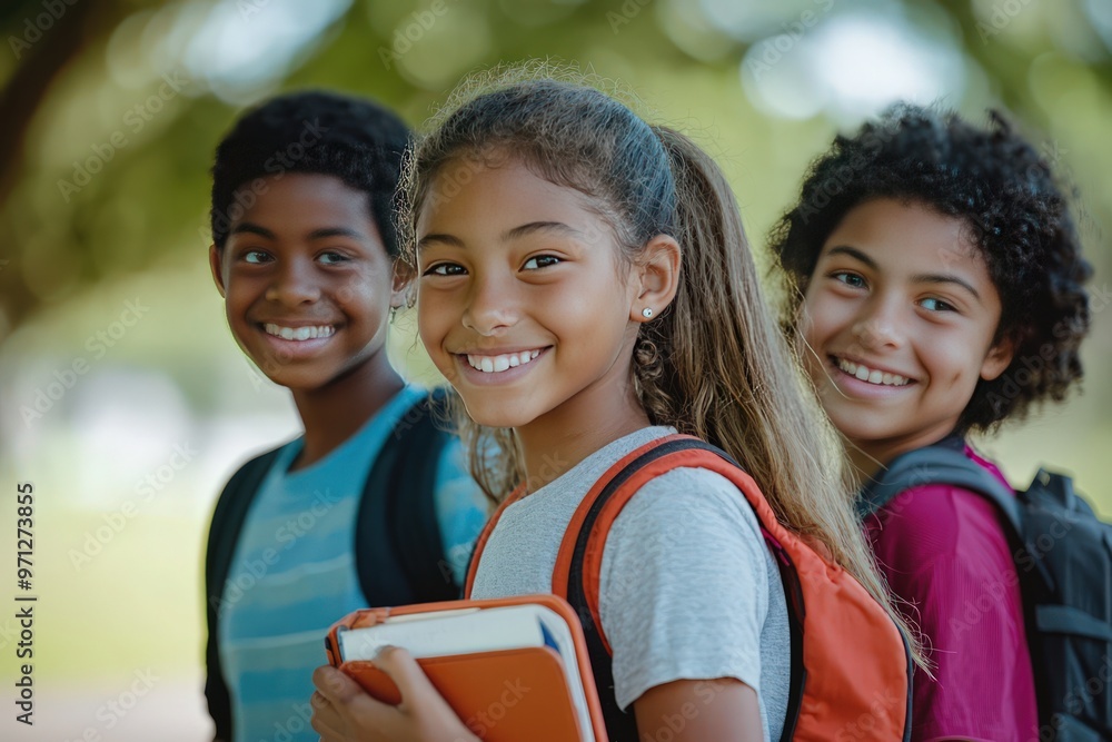Trio of diverse students embarking on an after-school educational journey, illustrating empowerment and learning. Trio of diverse students embarking on an after-school educational journey, illustrating empowerment and learning.