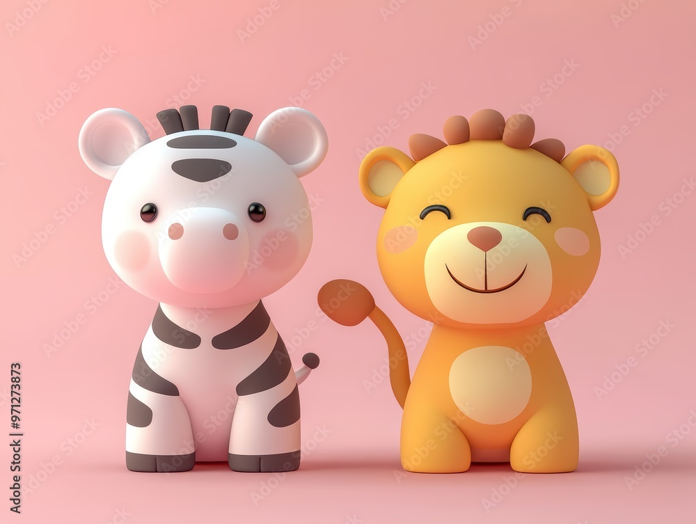 Cute Cartoon Zebra and Lion Friends Cute Cartoon Zebra and Lion Friends