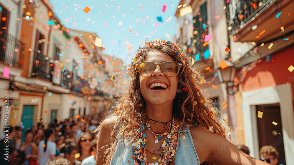 Obraz premium portrait of a woman in the street Colorful Cascamorras festival 