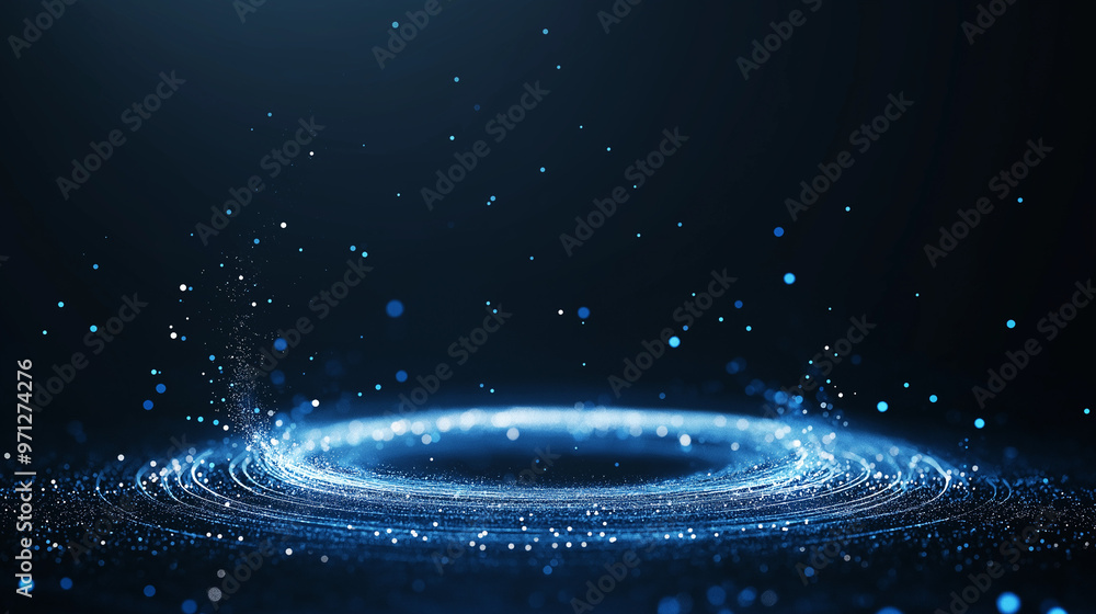 Fototapeta premium electromotive and magnetic forces, as a circular ripples style visualisation, blue particle highlights.