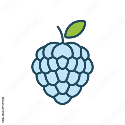 Blue raspberry icon. Simple blue raspberry icon with a green leaf. Represents freshness, sweetness, and summer.