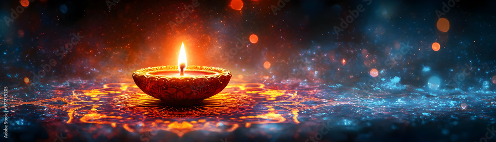 Glowing Digital Mandala with Diwali Lamp at Center � Cultural Richness & Festivity for Vibrant Diwali Banner Design Glowing Digital Mandala with Diwali Lamp at Center � Cultural Richness & Festivity for Vibrant Diwali Banner Design