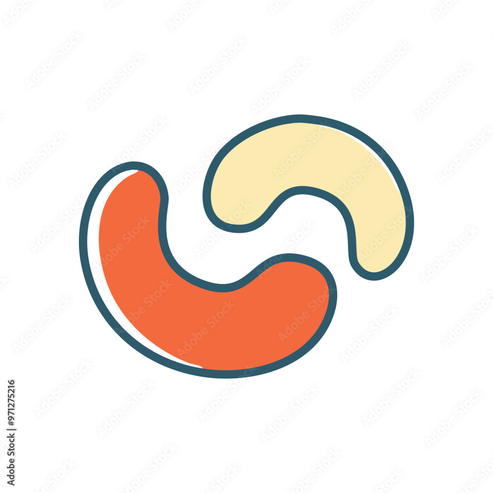 Cashew nuts icon. Cartoon illustration of two cashew nuts. Simple and modern icon, perfect for a healthy food or snack concept. Cashew nuts icon. Cartoon illustration of two cashew nuts. Simple and modern icon, perfect for a healthy food or snack concept.