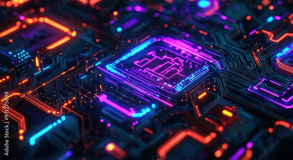 Abstract Circuitry Glowing with Neon Lights Abstract Circuitry Glowing with Neon Lights