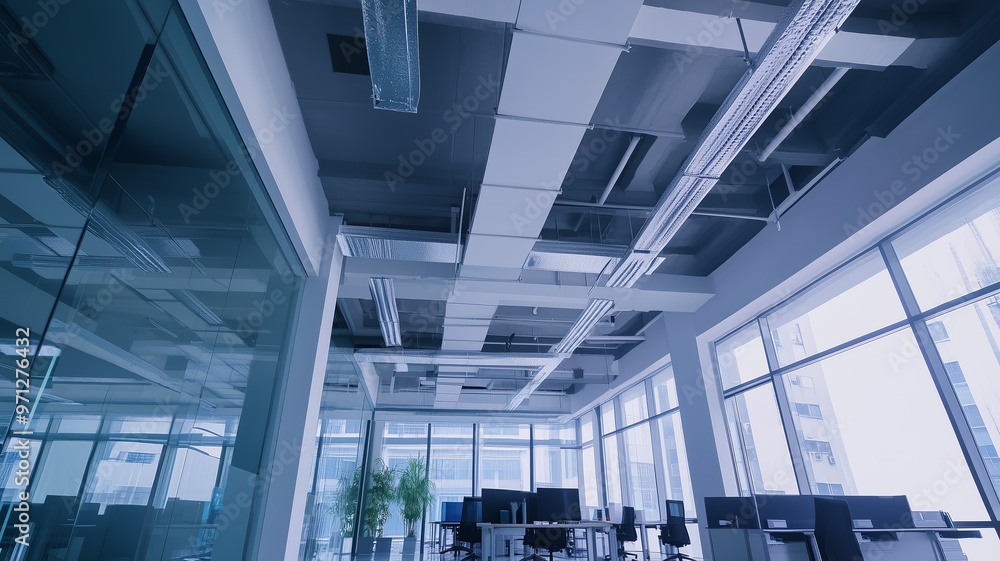 Modern Office Interior Design with Large Windows and Open Plan Layout Modern Office Interior Design with Large Windows and Open Plan Layout