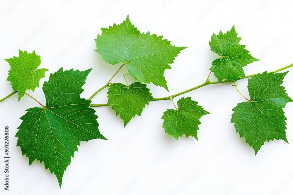 Wild grape vine leaves in vibrant green colors, beautifully isolated on a white background for high-resolution displays. Wild grape vine leaves in vibrant green colors, beautifully isolated on a white background for high-resolution displays.