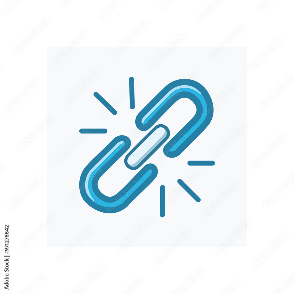 Broken link icon. Blue chain link icon, broken, disconnected, signifying interruption, problem, or failure. Broken link icon. Blue chain link icon, broken, disconnected, signifying interruption, problem, or failure.
