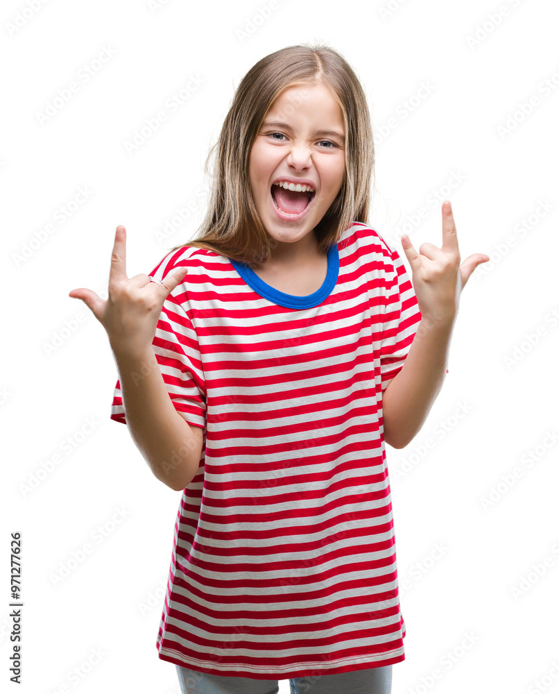 Young beautiful girl over isolated background shouting with crazy expression doing rock symbol with hands up. Music star. Heavy concept. Young beautiful girl over isolated background shouting with crazy expression doing rock symbol with hands up. Music star. Heavy concept.