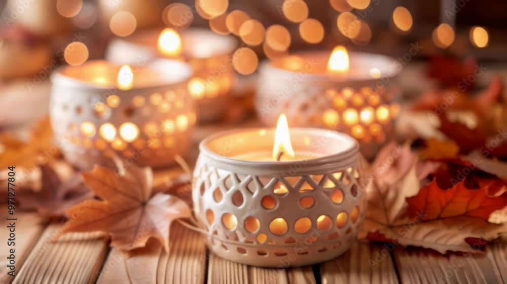 Small Decorative Candles in Carved Holders Close-Up, Spa and Holiday Theme Small Decorative Candles in Carved Holders Close-Up, Spa and Holiday Theme