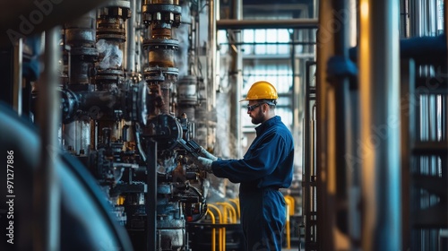 Engineer is inspecting machines in the factory