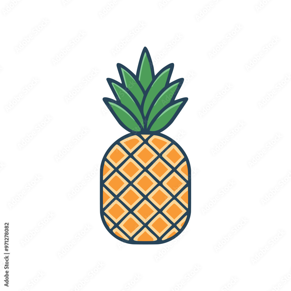 Tropical pineapple. Illustration of a yellow pineapple with green leaves on white background. Great for summer, food, and tropical designs. Tropical pineapple. Illustration of a yellow pineapple with green leaves on white background. Great for summer, food, and tropical designs.