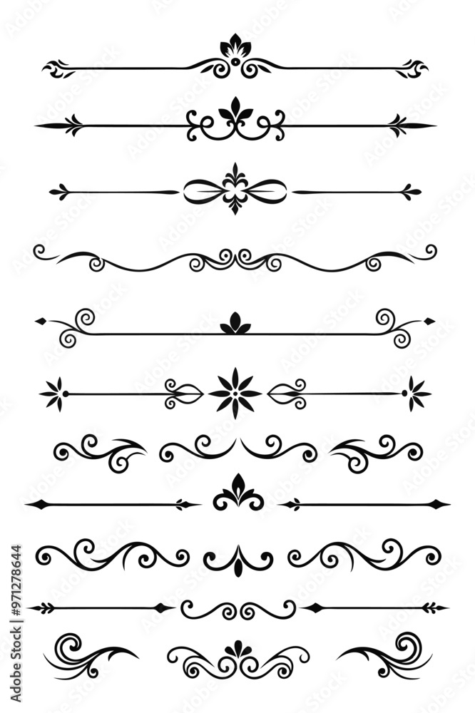 Elegant divider ornaments vector illustration featuring intricate designs perfect for borders, invitations, and decorative projects. Elegant divider ornaments vector illustration featuring intricate designs perfect for borders, invitations, and decorative projects.