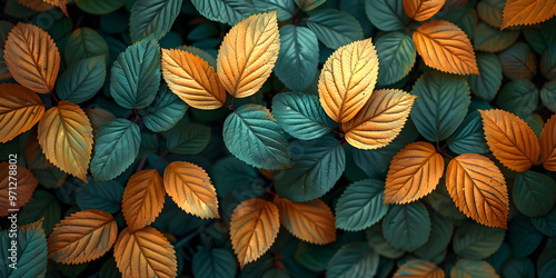 Wallpaper Mural Colorful autumn leaves, orange and emerald, background wallpaper, close-up top view Torontodigital.ca