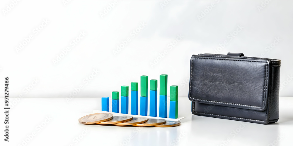 3D Isolated Wallet and Financial Graph Icon Vector Design - Open Wallet Representing Spending, Savings, and Profits on Clean White Background for Modern Financial Content