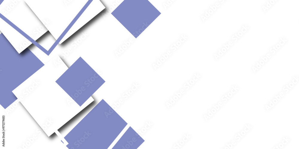  Abstract geometric background Template for branding business technology concept design. White and purple color square pattern on banner with shadow. Abstract white and purple color geometric BG