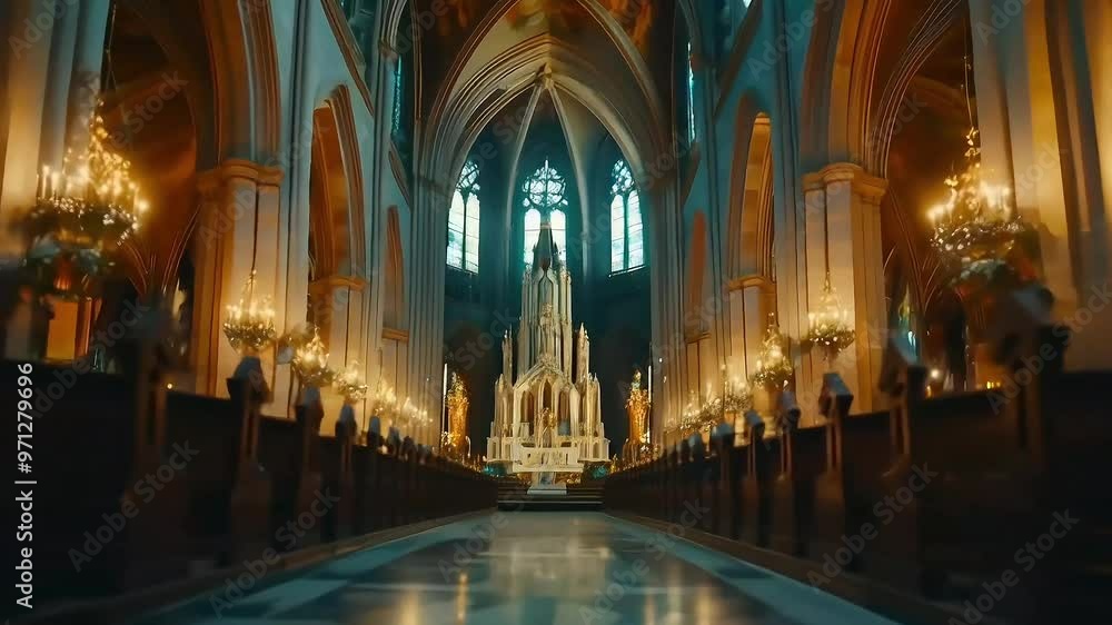 Ornate Cathedral Altar View with Stained Glass Windows Ornate Cathedral Altar View with Stained Glass Windows