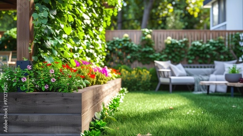 Colorful Flower Trellis in Cozy Urban Setting photo