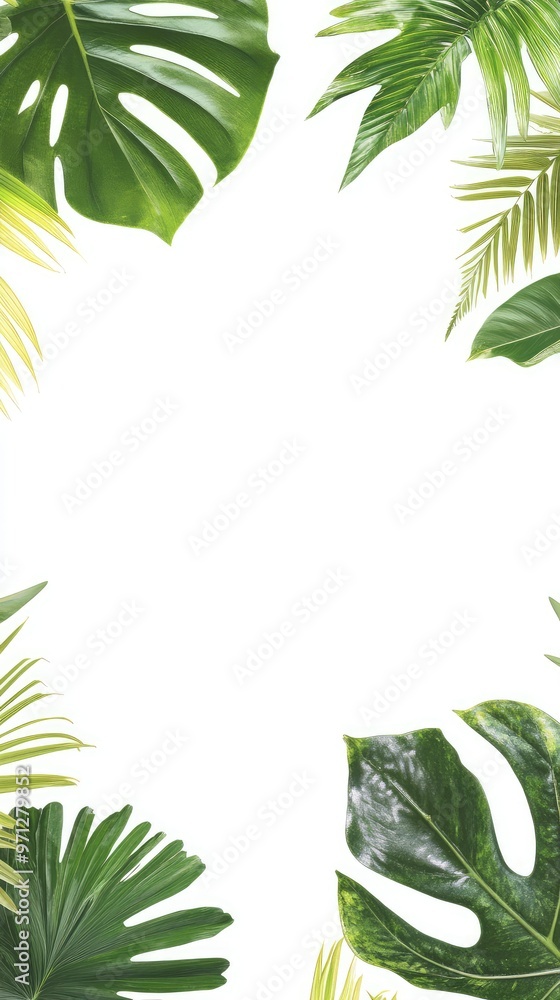 Tropical leaves frame a white background Tropical leaves frame a white background