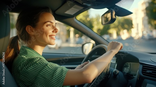 The Joyful Woman Driving Car photo