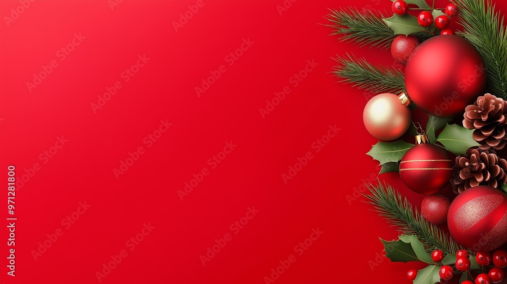 A red background with a bunch of red and gold Christmas ornaments A red background with a bunch of red and gold Christmas ornaments