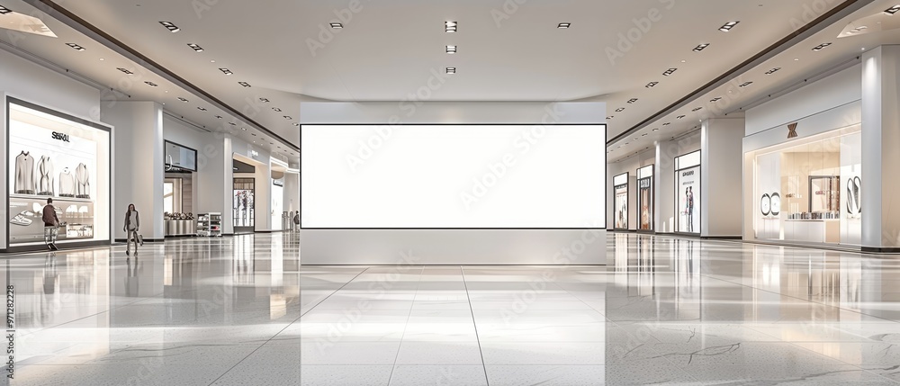 Department store with blank space board for service and product advertisement Department store with blank space board for service and product advertisement