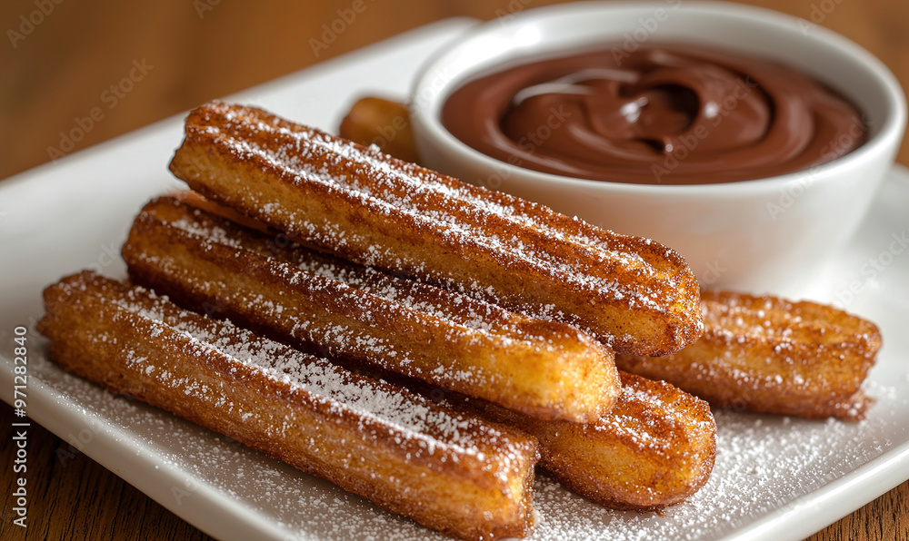 Fototapeta premium Perfect Toast Churros with chocolate creme