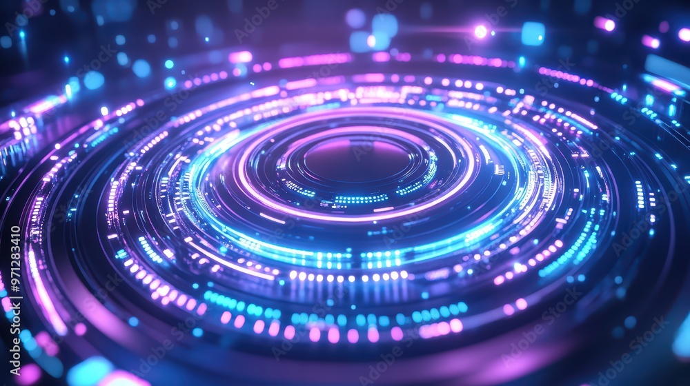 Abstract digital background with glowing neon circles and vibrant colors, perfect for technology and futuristic themes. Abstract digital background with glowing neon circles and vibrant colors, perfect for technology and futuristic themes.