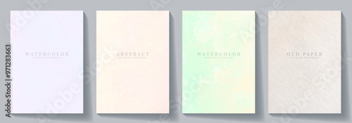 Watercolor vector background set for card, flyer, poster, catalog, banner and cover design. Hand drawn pastel color illustration for your design. Light watercolor texture background with brush strokes