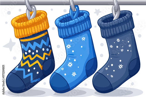 Three cartoon socks hanging on a clothesline, vector illustration-gigapixel-art-scale-4_00x