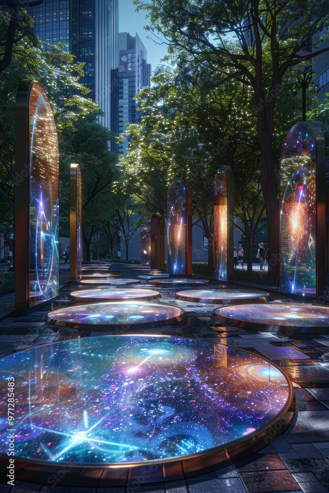 Obraz premium High-tech urban plaza with interactive displays