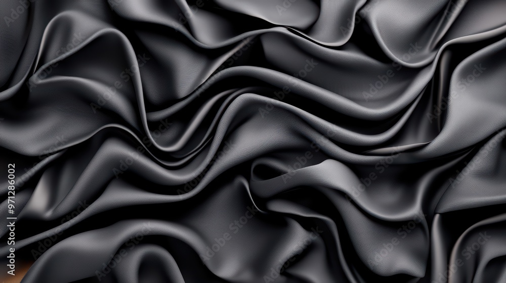 Close-up of elegant black satin fabric with soft folds and waves, perfect for fashion, interior design, and textile projects. Close-up of elegant black satin fabric with soft folds and waves, perfect for fashion, interior design, and textile projects.