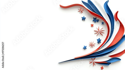 Vibrant red, white, and blue design element featuring stars and ribbons, perfect for celebratory occasions like Independence Day.