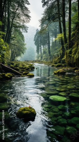Tranquil creek through a lush forest