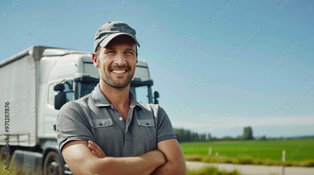 Proud Truck Driver with White Semi-Truck Proud Truck Driver with White Semi-Truck