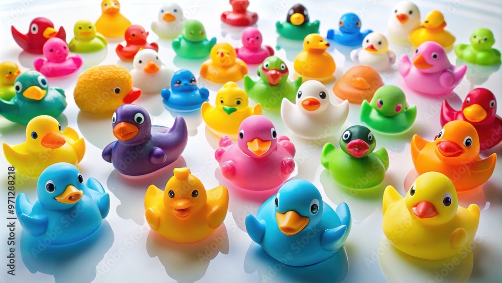 Collection of Colorful Rubber Ducks on White Background Collection of Colorful Rubber Ducks on White Background