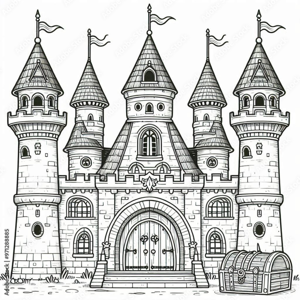 Obraz premium Intricate Fairytale Castle Illustration Perfect for Coloring Book Pages Design