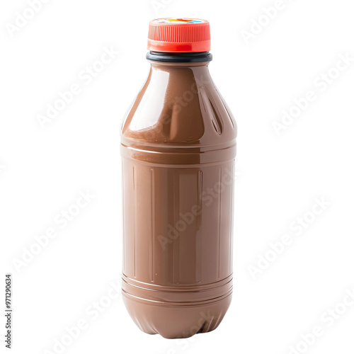 A bottle of chocolate milk.
