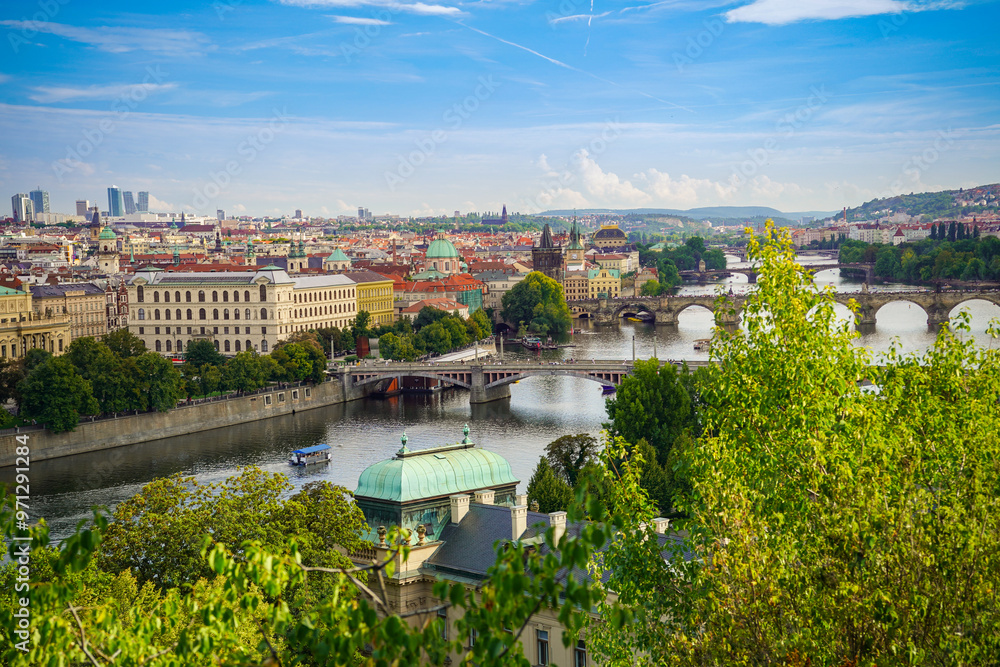 Fototapeta premium panoramic cityscape of Prague from Letna Hill park