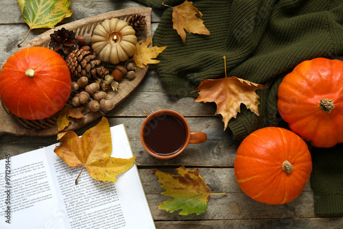 Autumn composition with cup...