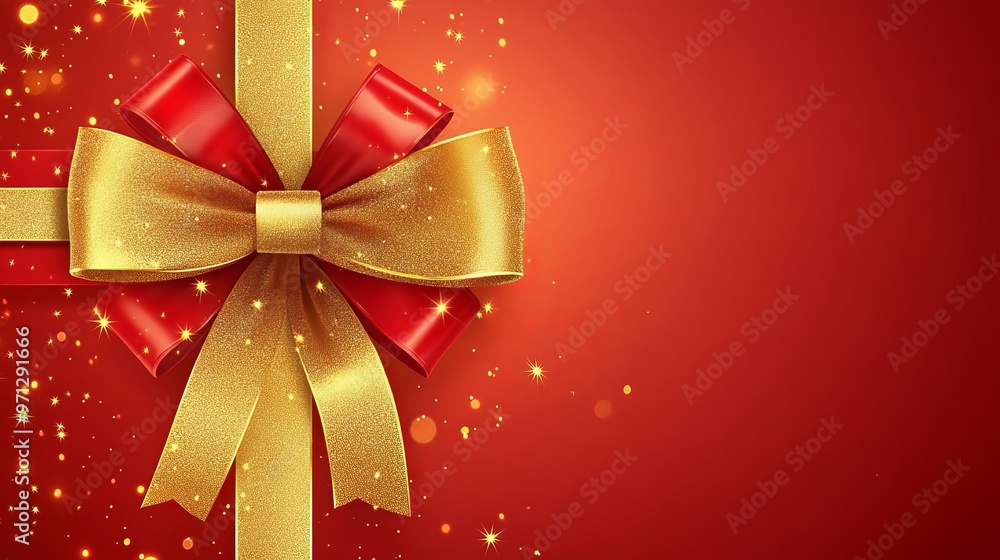 Elegant Red Ribbon and Gold Bow for Gift Wrapping Elegant Red Ribbon and Gold Bow for Gift Wrapping