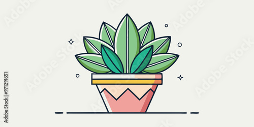  Minimalist Line Art of a Potted Succulent with Geometric Leaves