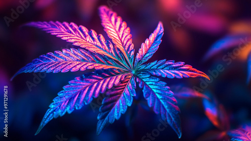 cannabis leaf with  neon-color photo