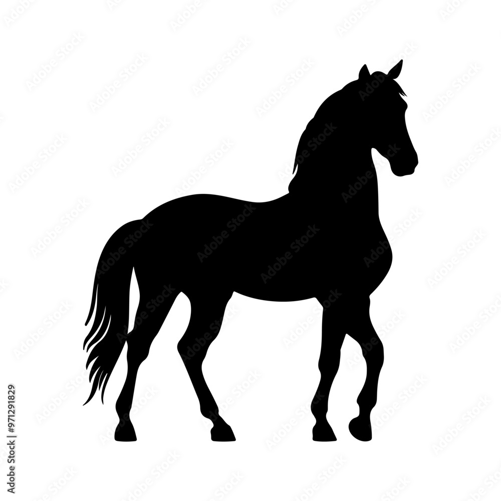 Black vector silhouette of a standing horse in a powerful stance isolated Black vector silhouette of a standing horse in a powerful stance isolated