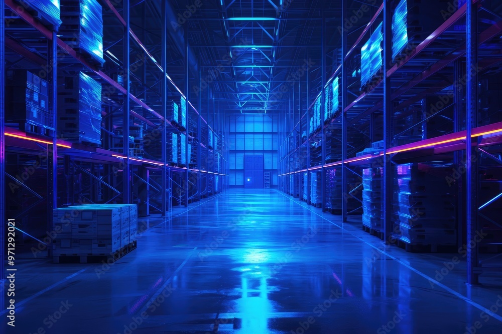 Futuristic Warehouse Management Interface with Neon Accents Futuristic Warehouse Management Interface with Neon Accents