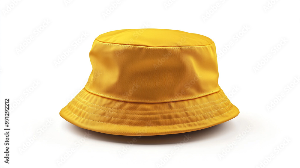 A yellow bucket hat isolated on a white background A yellow bucket hat isolated on a white background