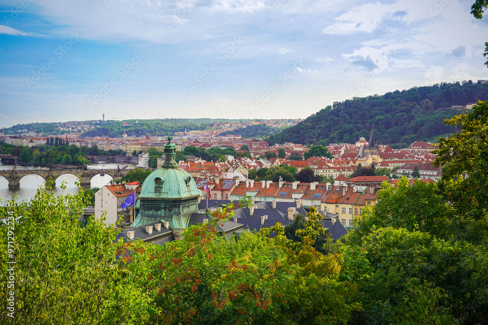 panoramic cityscape of Prague from Letna Hill park panoramic cityscape of Prague from Letna Hill park